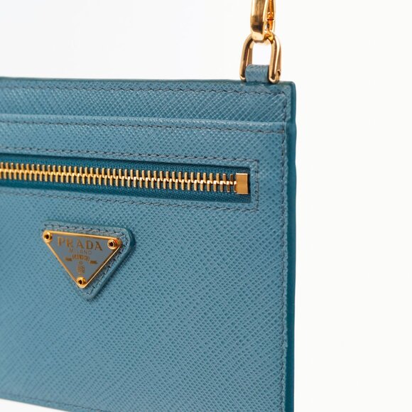 Prada Blue Saffiano Leather Shoulder-Strap Card Holder - Picture 7 of 10